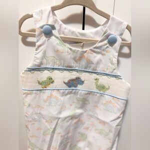 Boys smocked Dinosaur Print Baby Romper